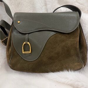 Gucci Olive Green leather suede cross body shoulder Bag
